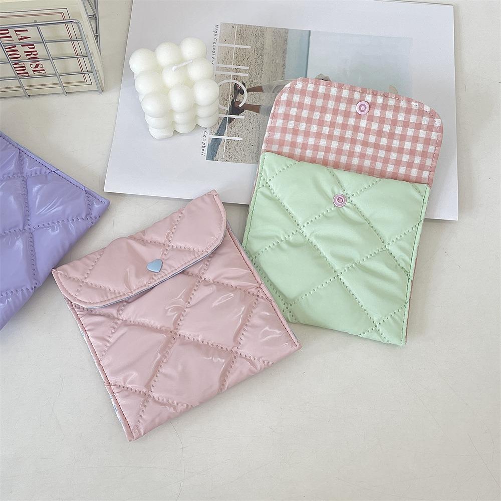 Portable Sanitary Napkin Storage Bag Large Capacity Plaid Cosmetic Bags Gifts Coin Purse