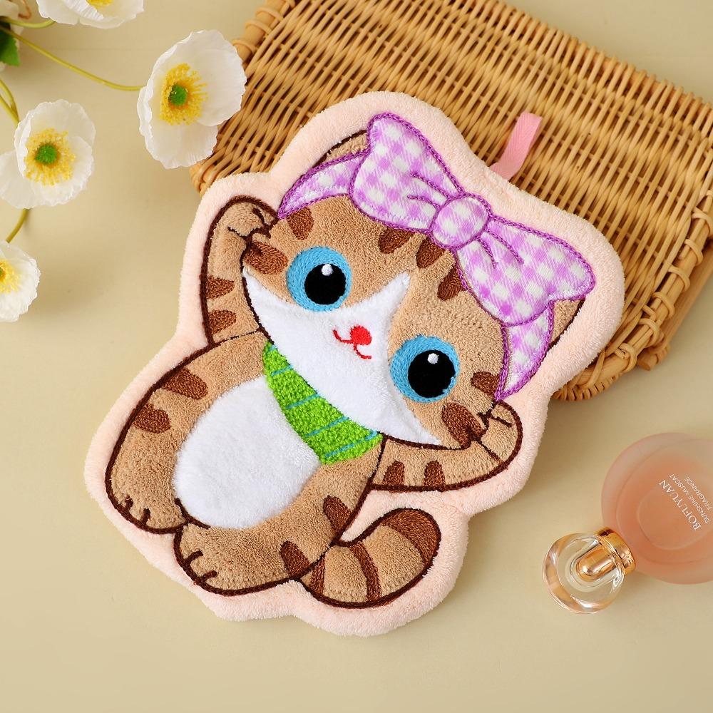 Coral Fleece Hand Towel Cute Cat Bathroom Kerchief Durable Washcloth