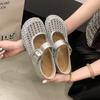 Simple woven hollow fashion single shoes women's 2025 summer new one-word buckle casual flat Mary Jane shoes