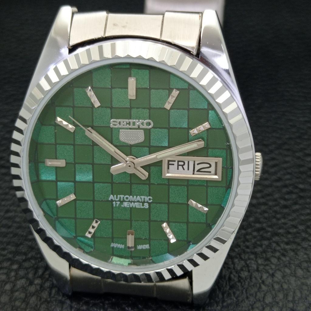 REFURBISHED JAPAN MADE SEIKO 5 AUTOMATIC MENS WATCH GREEN DIAL CUSTOM A440034-2 QV90-a440034