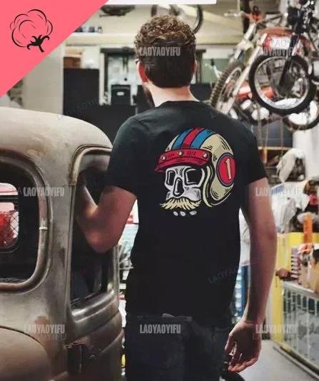 Gothic Harajuku Biker Skull Graphic Tshirts Men Fashion Trend Short Sleev Tops Dark Punk Skulls Retro T Shirt Male Oversized Tee