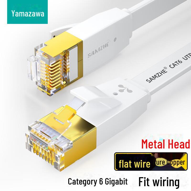 

Shanze CAT6 Flat Gigabit Network Cable - Oxygen-Free Copper, Gold-Plated Eight-Core Twisted Pair 1 meter, Metal Head білий