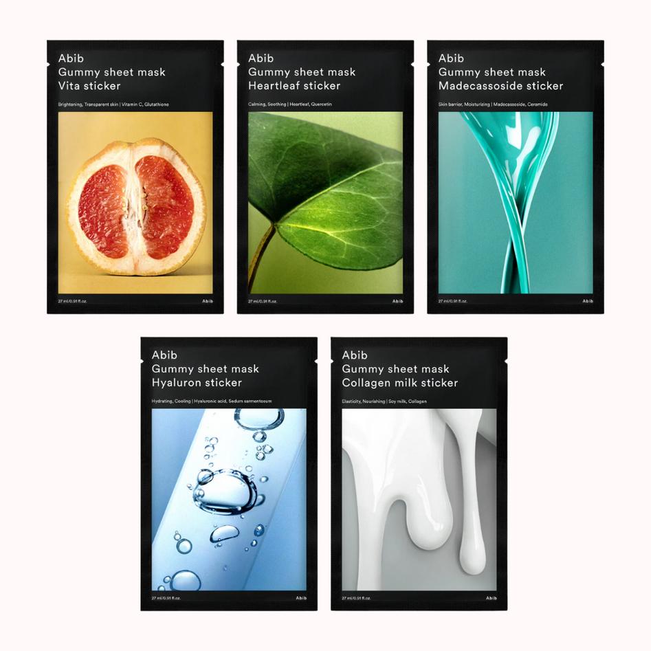 

Abib - Gummy Sheet Mask - 5 Types / Brightening, Calming, Hydrating, Moisturizing, Korean Cosmetics, Kbeauty Heartleaf