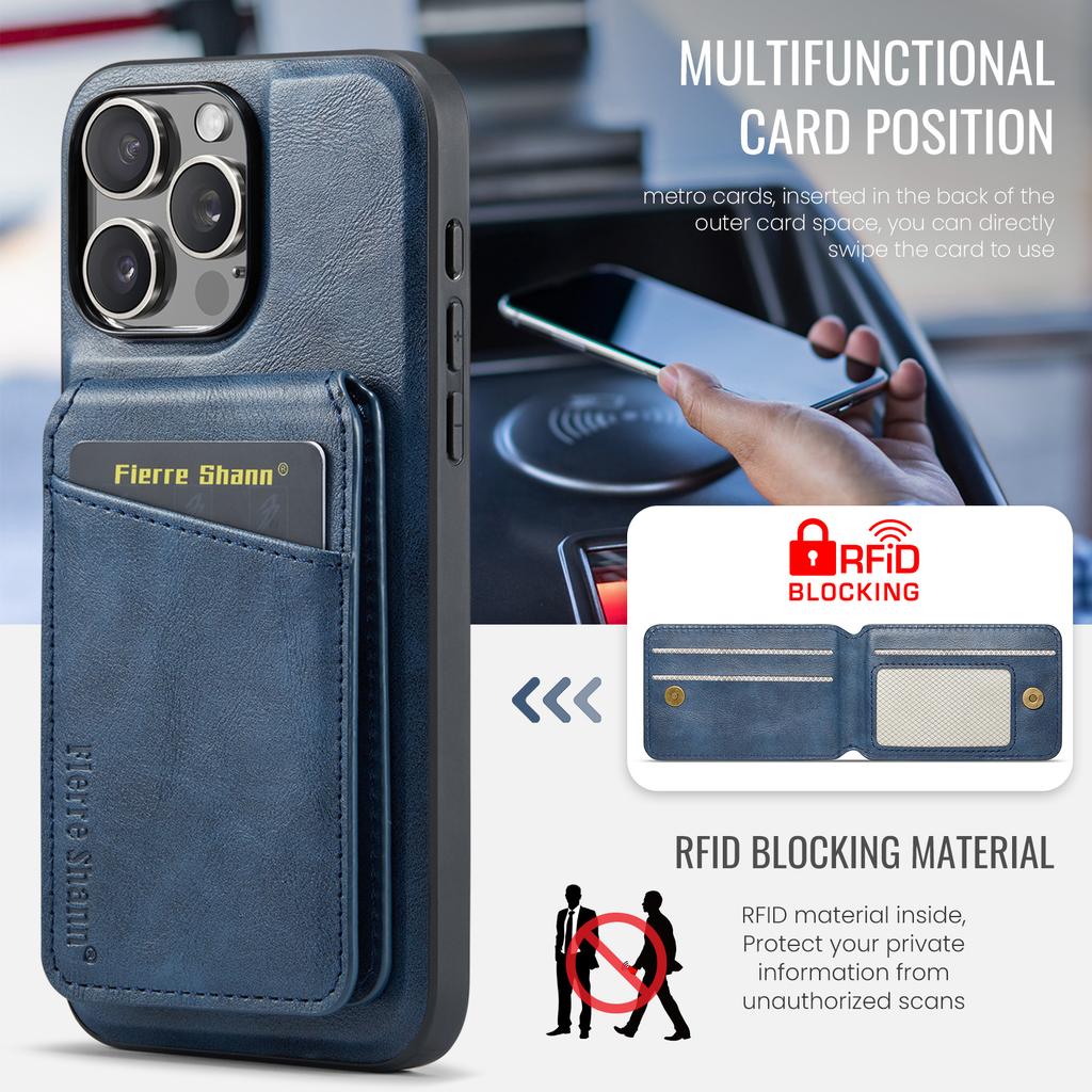 FIERRE SHANN 025 Style For iPhone 16 Pro Max Case Leather+TPU Detachable Card Slots Phone Cover