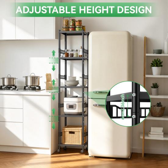 Thickened Carbon Steel Storage Rack 5-Tier Adjustable Metal Shelf with Locking Wheels, 440 lbs Capacity, Heavy Duty Layer Height Triangle Support,