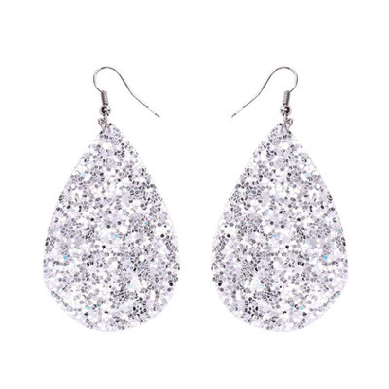 1pair Exaggeration Glitter Colorful Sequin Teardrop Leather Dangle Earring Bohemian Shining Waterdrop Drop Earrings Women Fashion Jewelry Gifts