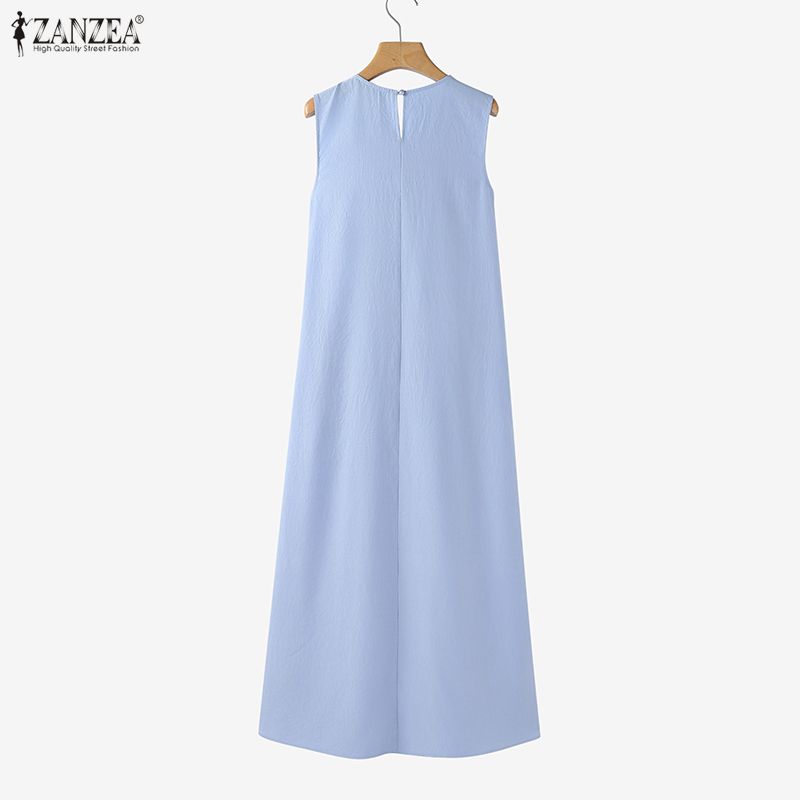 ZANZEA Damen Lässig Rundhals Sommer Ärmelloses Kleid