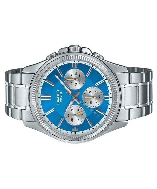 Casio Montre Enticer analogique en acier inoxydable avec cadran bleu glace et quartz MTP-1375D-2A2 pour homme