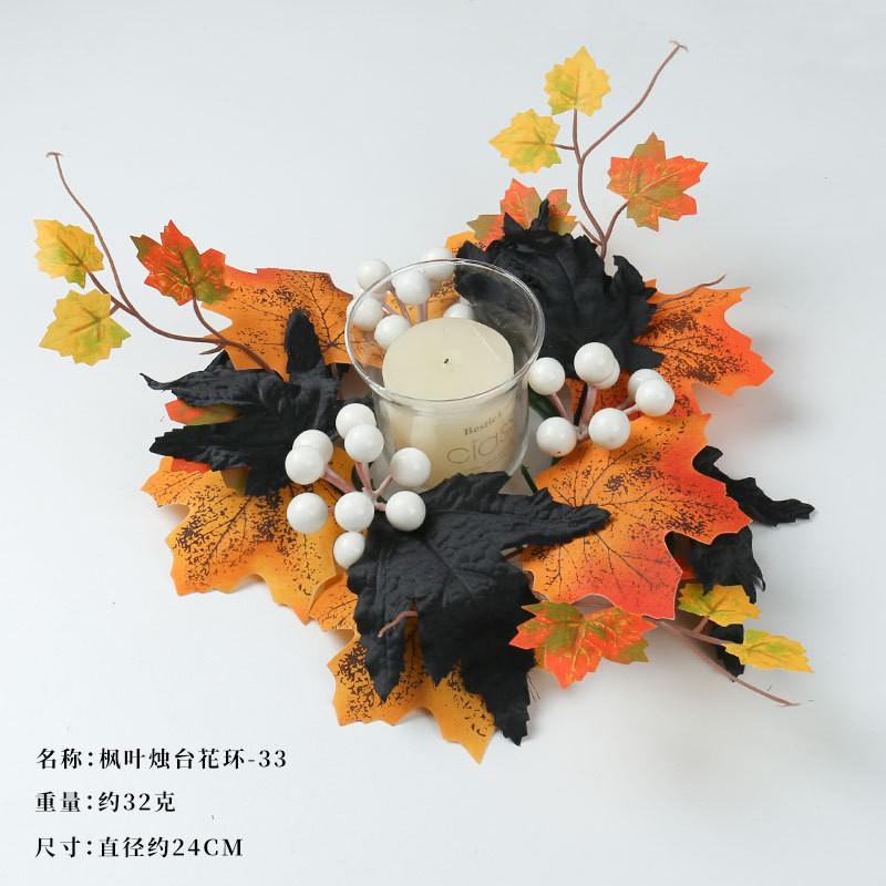 Thanksgiving Decorative Maple Leaf Candle Holder Wreath Table Centerpiece Halloween Party Home Outdoor Decoration