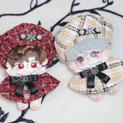 Niannyyhouse 10cm Plüschkleidungsset mit Poncho, Hut und Schal zum Anziehen für Baumwollpuppen (Weiß)