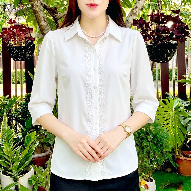 ZANZEA Women Casual Turn Down Collar Loose 3/4 Sleeve Blouse