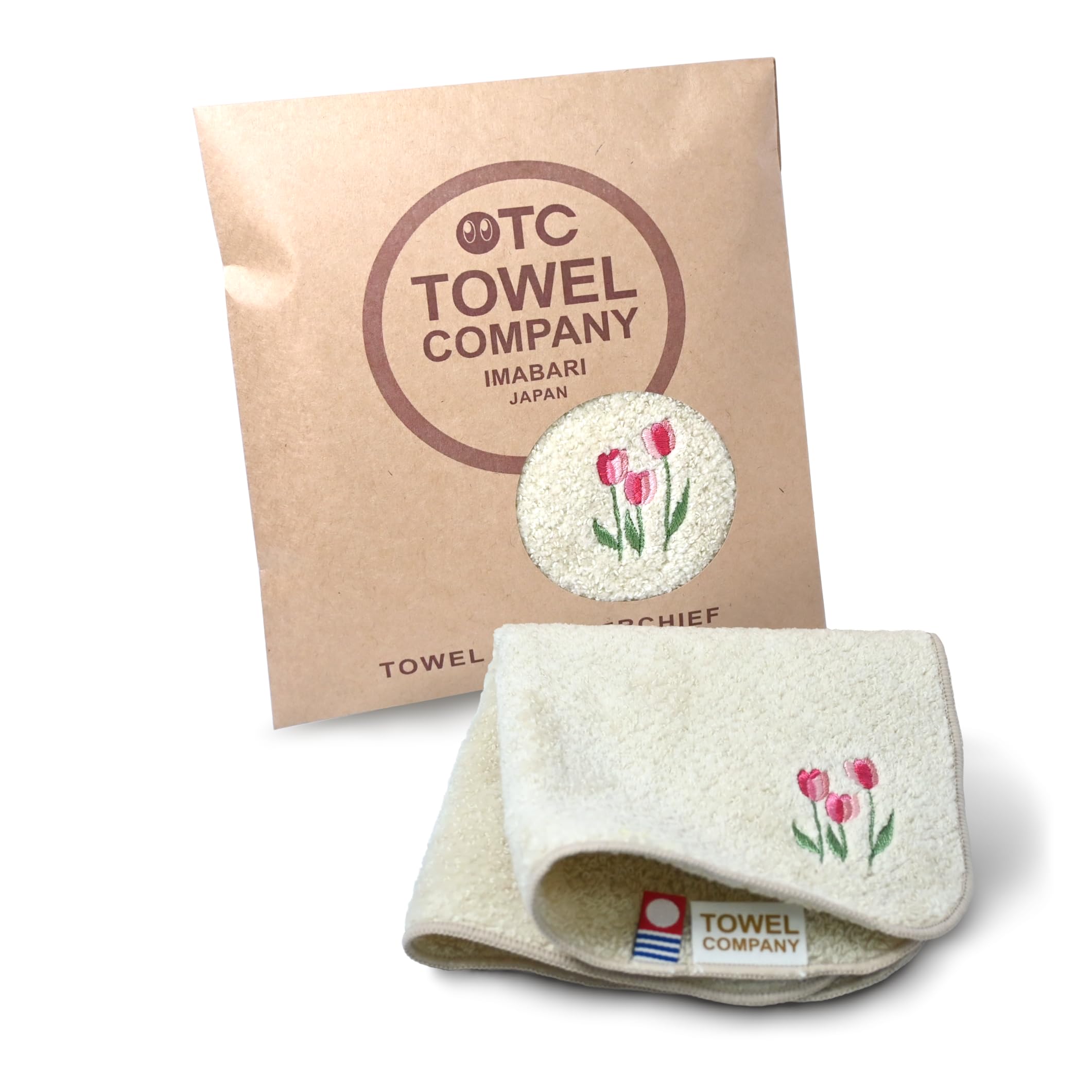 

TOWEL COMPANY Імабарі Рушник Носовичок [Усі 13 видів] 22x22см Подарунок Вишитий Квітковий Ботанічний сад Tulip (White Gold)