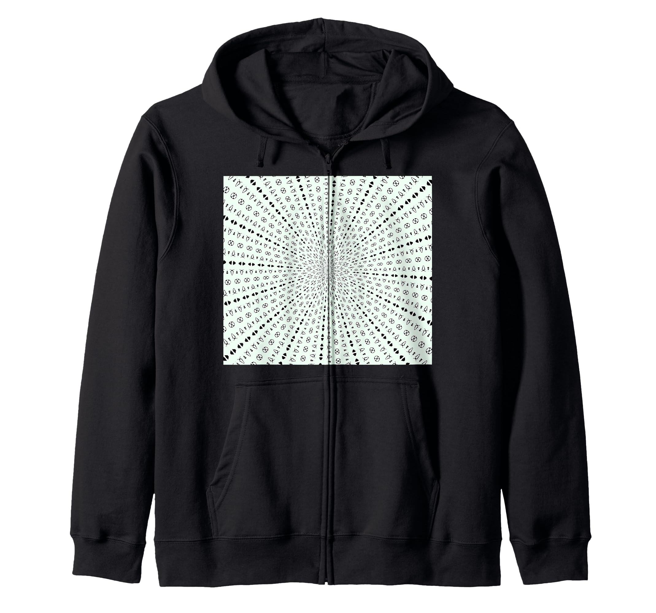 

Light Rays Pattern Black on White Zip Parka Mid-Century чорний
