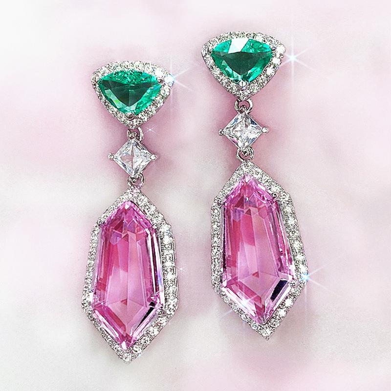 3A Zircon Pink Element Imitation Crystal Earrings, Simple Temperament Long Women'S Earrings