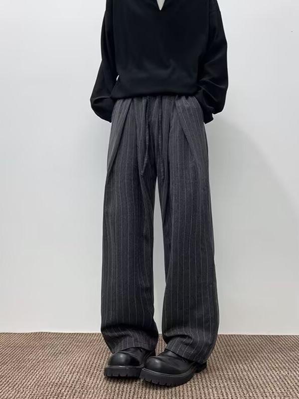 Men's Retro Slim Fit Striped Dress Pants - Casual, Loose, High Street Style for Spring and Autumn