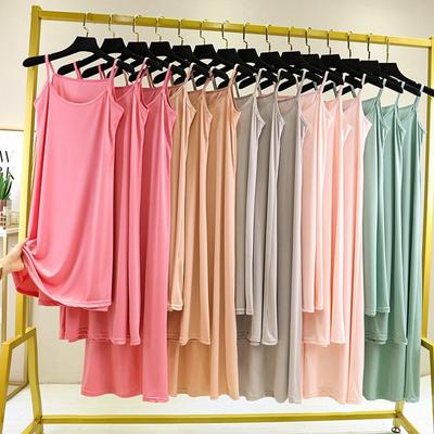 Summer Women Nightdress Spaghetti Strap Satin O Neck Loose Underskirt Ladies Basic Sleepwear Casual Slip Dress