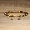 Blue Impression Jasper Tube Bead Bracelet – Gold Accent Adjustable Boho Jewelry, Protection Luck Gift for Women