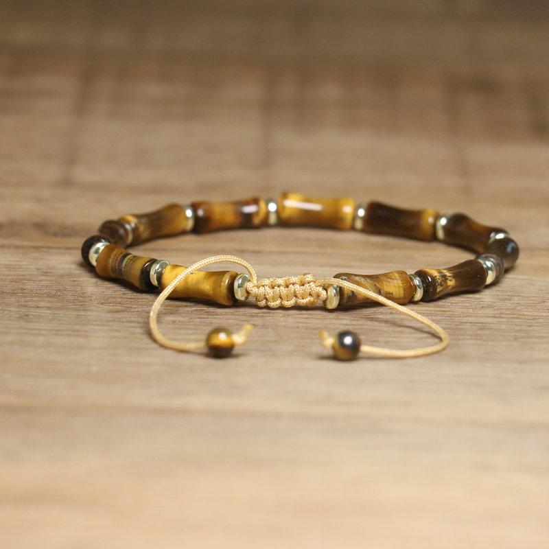 Blue Impression Jasper Tube Bead Bracelet – Gold Accent Adjustable Boho Jewelry, Protection Luck Gift for Women
