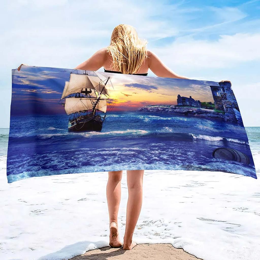 Beach Towels Sailboat Printing Highly Absorbent Large Pool Towels,Super Soft and Quick Drying Super Absorbent Perfect for Gifts