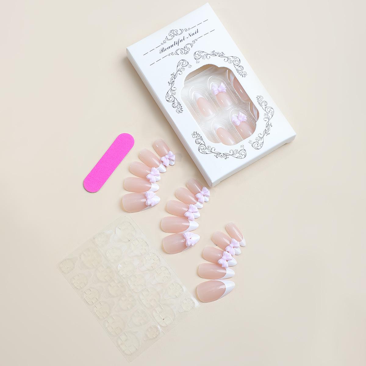 

Valentine s Day Wearable Bow Almond Manicure False Nails