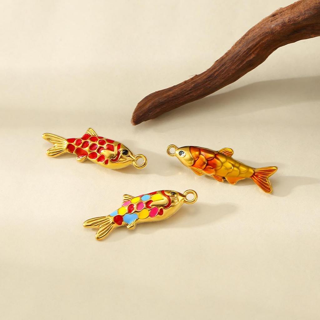 Luxury Enamel Koi Fish Pendant Necklace with Movable Stainless Steel Accents