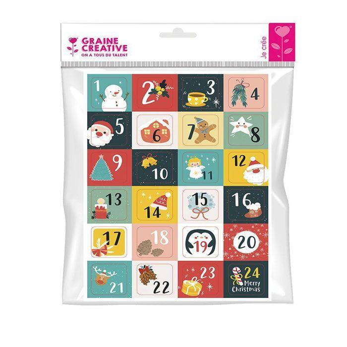 24 stickers chiffres pour calendrier de l'avent