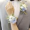 Mori-Style Korean Camellia Wedding Boutonniere & Bridesmaid Wrist Corsage Set