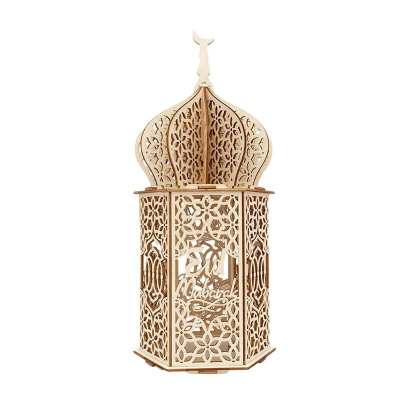 Ramadan LED Lamp Wooden Eid Mubarak Moon LED Light Muslim Islam Decorative Light Lantern For Home Decoration