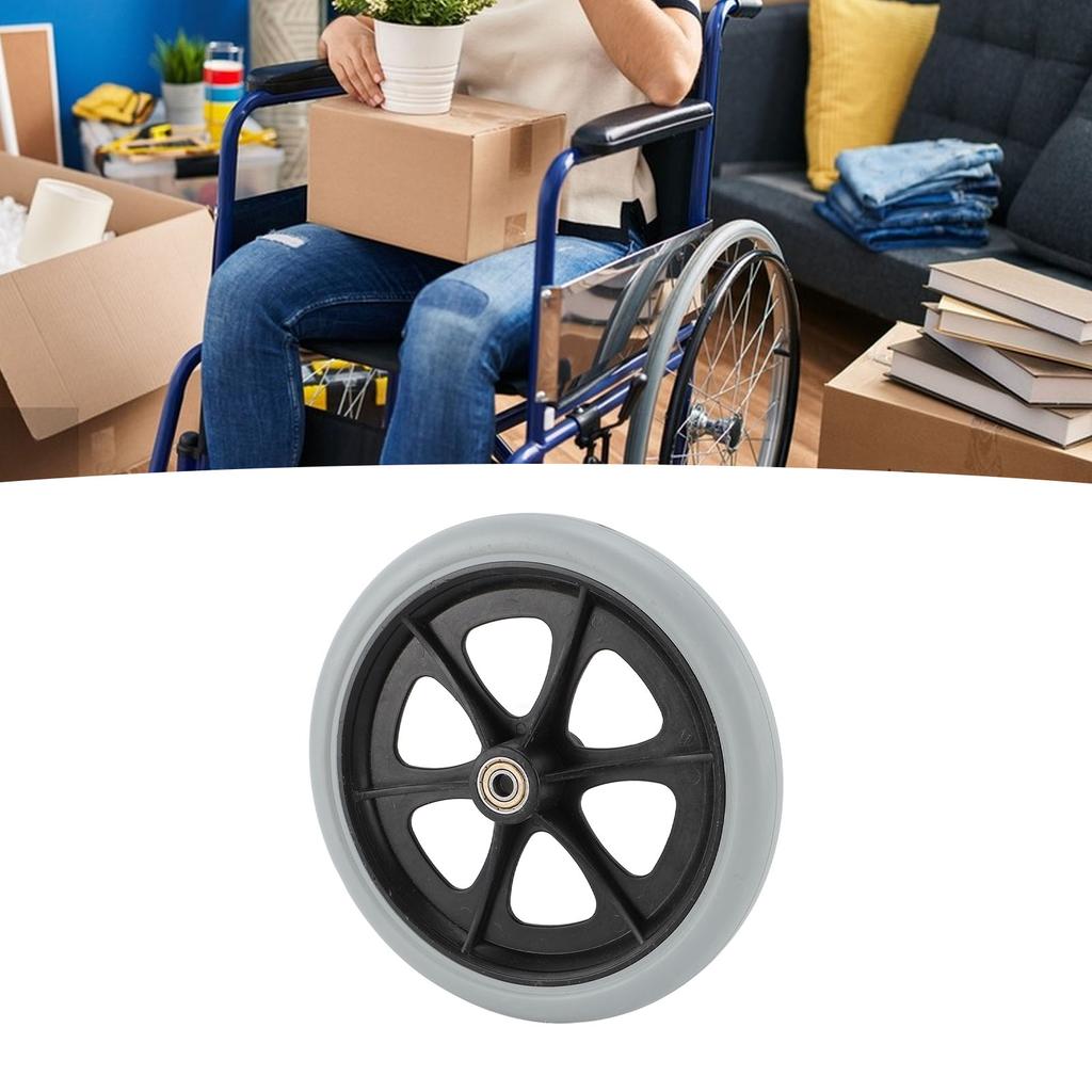 2 PCS Wheelchair Wheels Replacement 8 Inch PU Solid Metal Bead Bearing Electric Wheelchair Wheels Gray