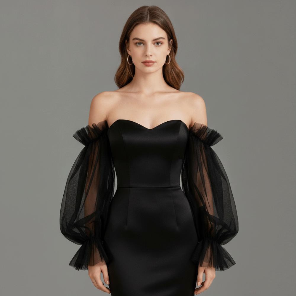 Einfarbige Braut-Hochzeitshandschuhe Hochzeitskleid Abnehmbares Tüllkleid Abnehmbarer Ärmel Party