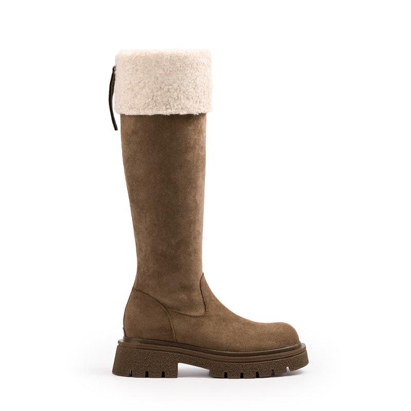 

Grape ma autumn and winter new height increase cm~ keep warm and turn the hair, zipper long tube thick heel retro suede knight boots 35