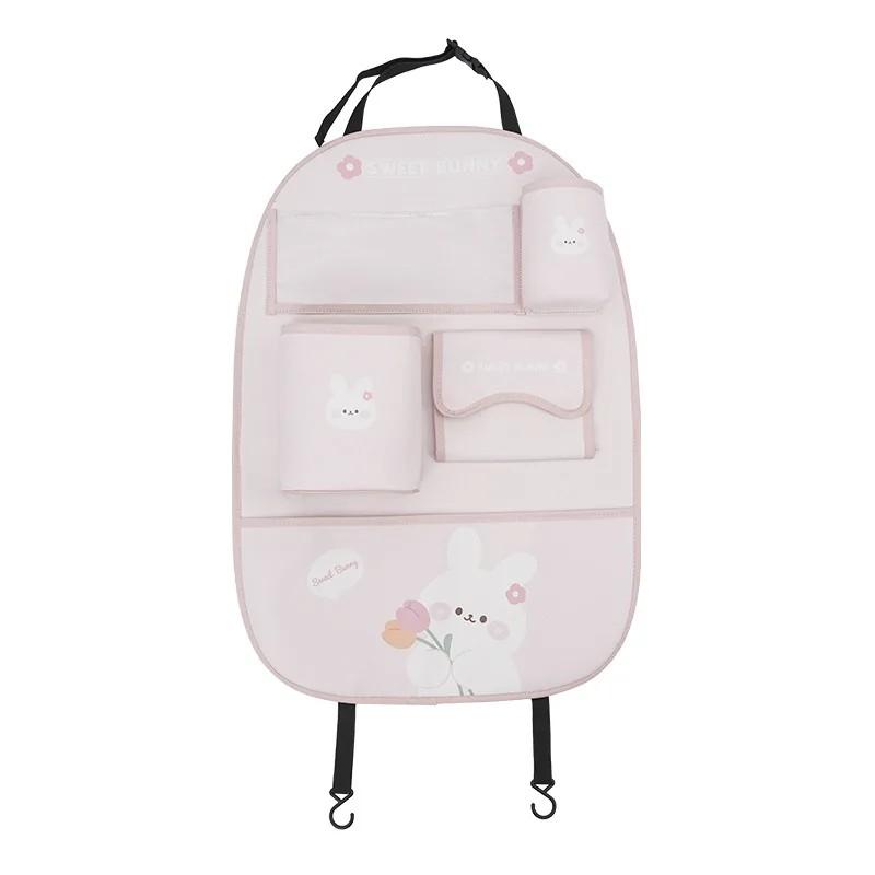 Car Seat Back Storage Pouch Multi-Functional Storage Bear Rabbit and Other Designs Kick-Proof Mats Decorative Car Accessories