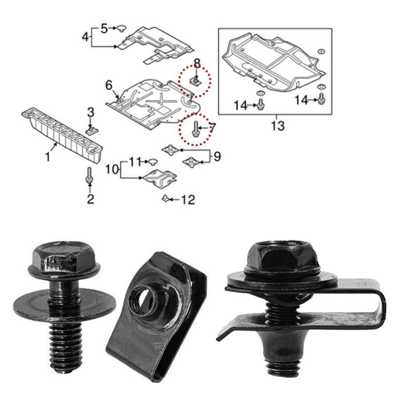 Car Body Bolts & U-nut Clips M6 Engine Cover Undertray Splash Shield Guard Bumper Fender Liner Retainer Fastener Rivet Screws