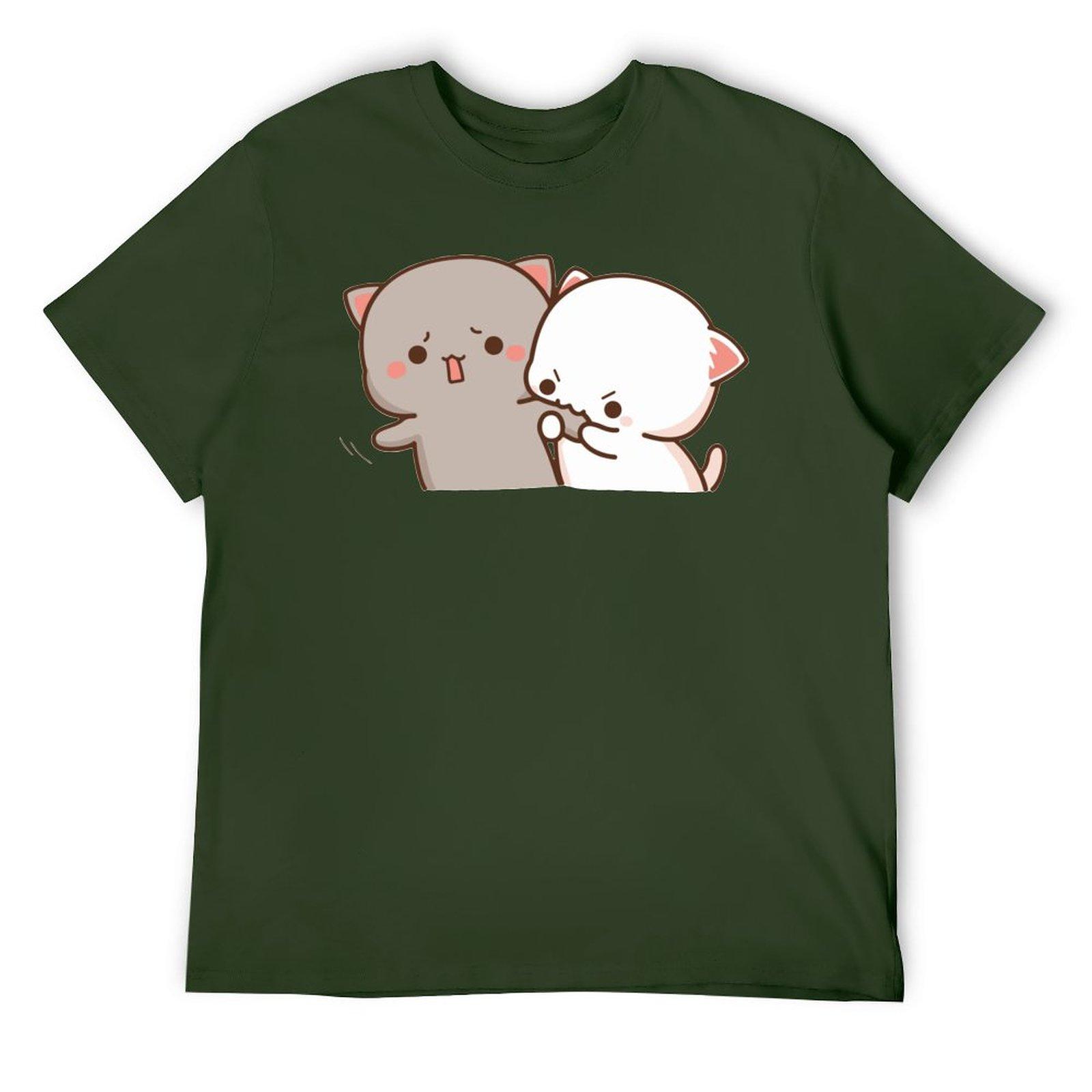 Милые футболки с героями мультфильмов Mochi Peach Cat Milk Goma для женщин унисекс, хлопковая винтажная футболка с круглым вырезом, футболки с короткими рукавами, большие размеры 2XL