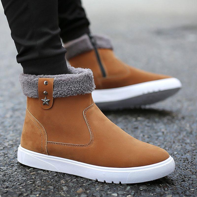 Vintage Men's Winter Snow Boots Warm Waterproof Anti Slip Thickened Fleece Lined Cotton Bread-Look Shoes Versatile Casual Wear