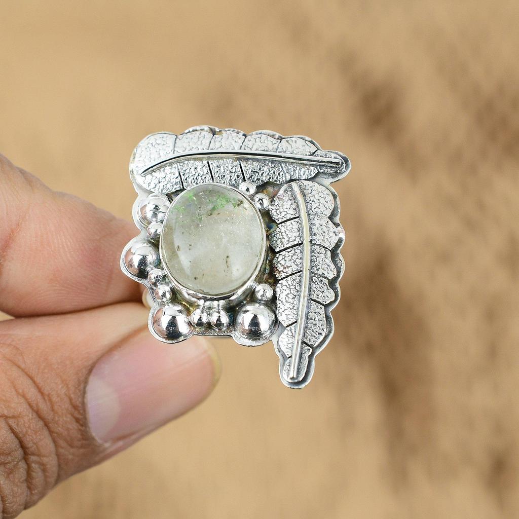 Gift For Her 925 Silver Natural Crystal Quartz Gemstone Promise Adjustable Ring
