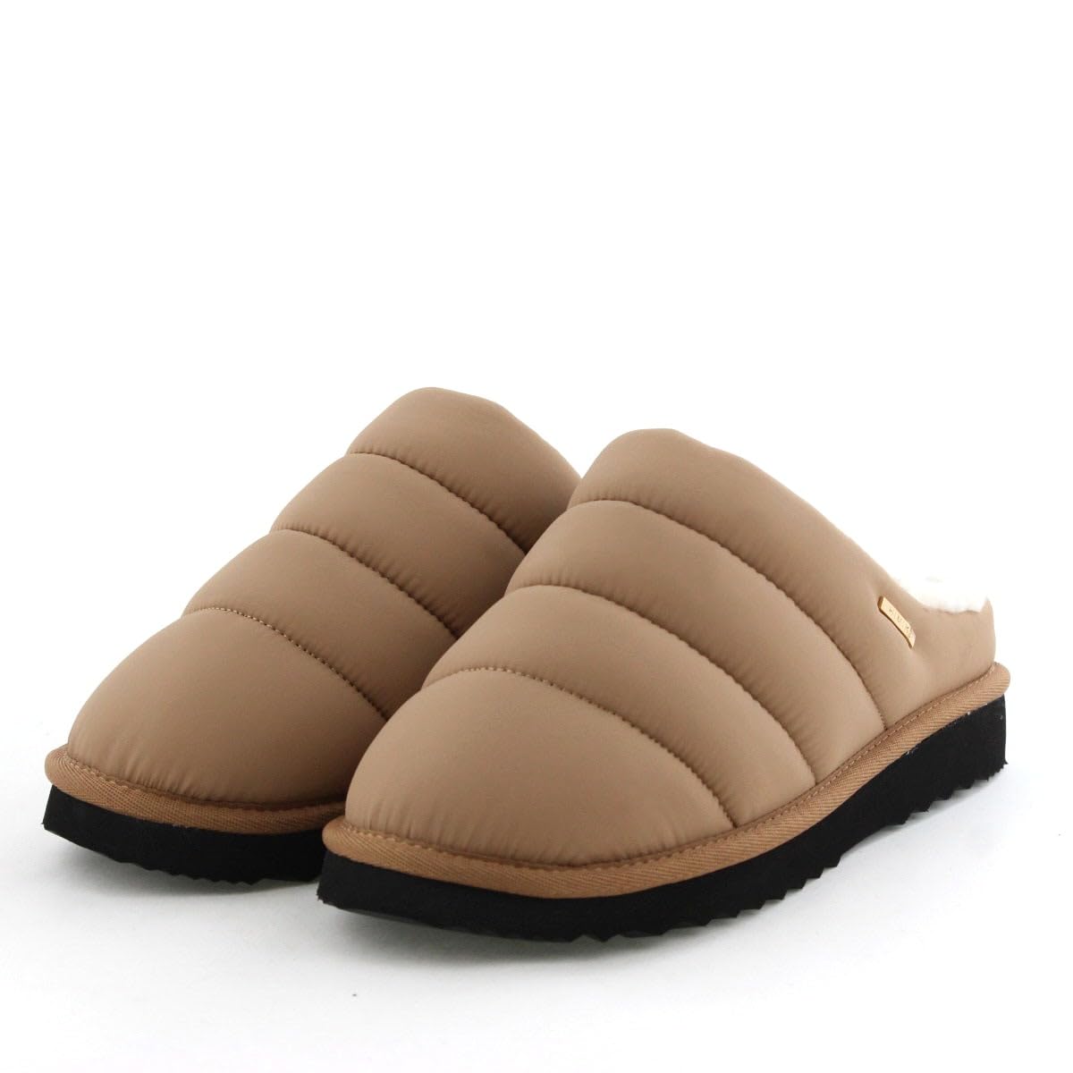 

Warm slip-on down sandals for fall and winter, HIMIKO Quilted Boa Clogs 640011, Beige, Size M