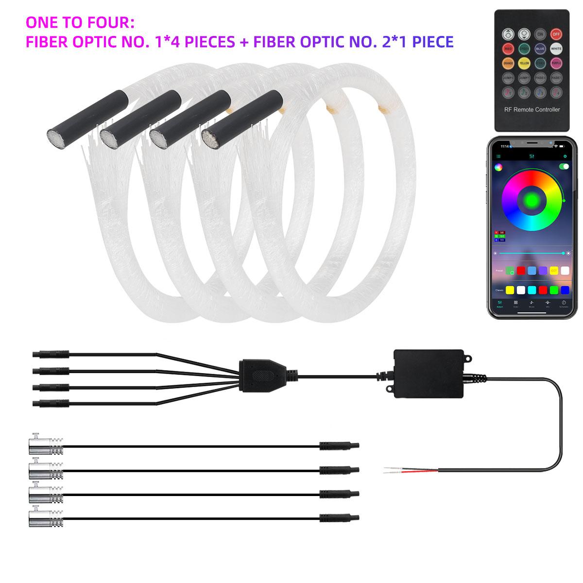 

4/5/6in1 Car Interior Roof Starry Sky Fiber Optic Star Atmosphere Light Strip RGB Remote APP Control USB Decorative Night Light 4in1 B