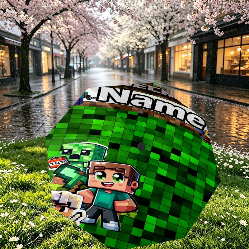 Custom Name Personalized Gamer Craft Print Umbrella, Auto Open Close, 8‑Rib Sturdy Frame, Commute Camping Hiking Use, Birthday Gift