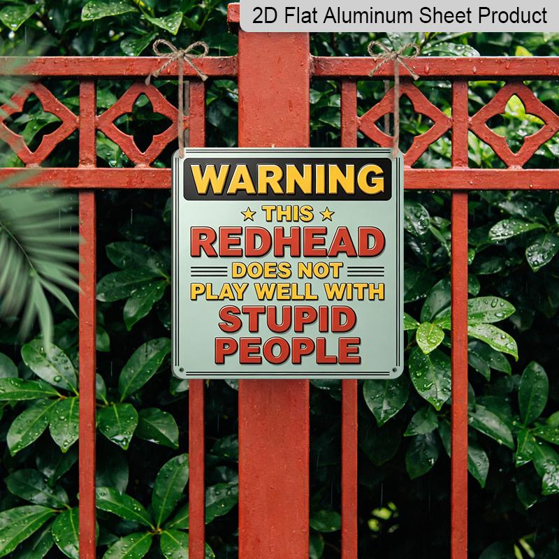 2D Flat - 1pc, Vintage Metal Aluminum Decorative Sign, Humorous Warning Sign with Red Hair, Suitable for Porches, Hallways, Game Rooms, Room Decor