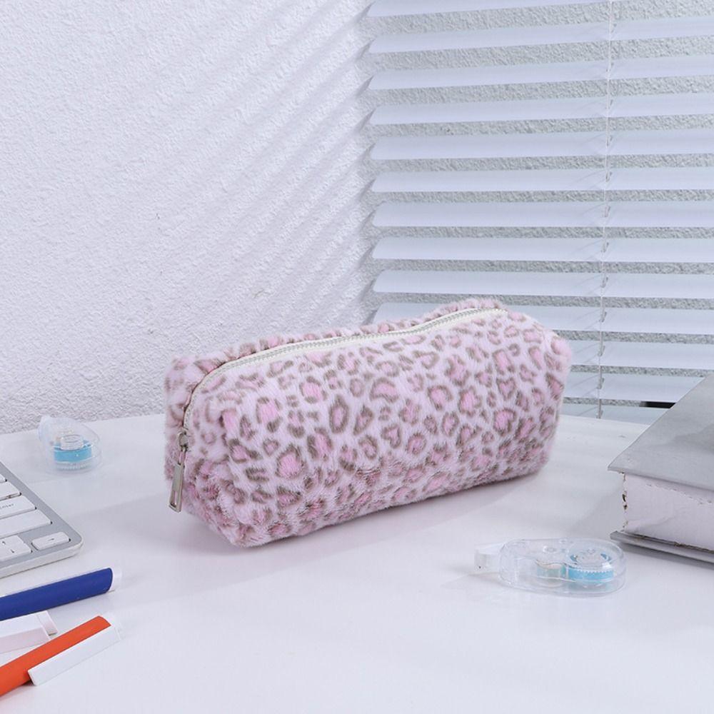 Leopard Printted Pattern Pen Bag Plush Pen Box High Quality Stationery Organizer  School Office