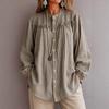 Women's Fall Long Sleeve Blouse with Embroidery and Cutout, Round Neck Loose Fit Casual Shirt