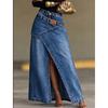 Elegant Solid Color Washed Denim Skirt for Women Summer Casual Streetwear Design