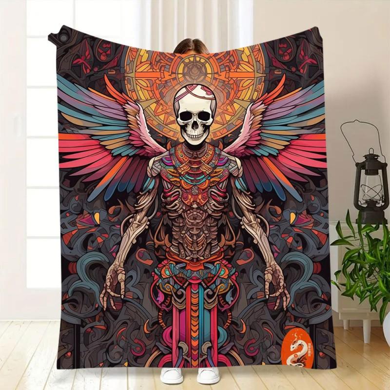 Soft Fleece Blanket With Halloween Digital Print Bed Sofa Nap Use Customizable Cartoon Geometric