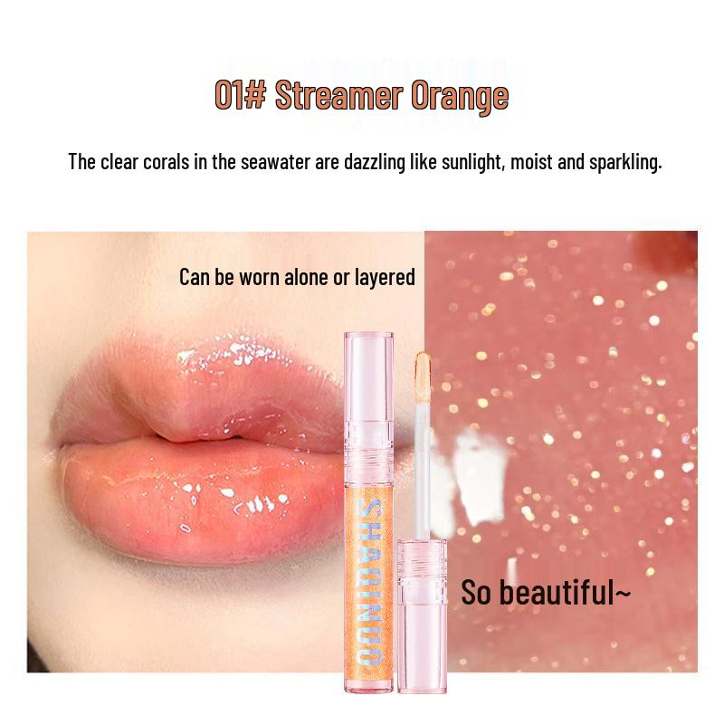 SHAQINUO 4-Color Water Gloss Lip Balm Set: Transparent, Moisturizing, Bubbly Lip Gloss in Gift Box. 2.5g