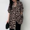 Women Turn Down Collar Long Sleeve Leopard Printed Shirt Spring Summer Loose Casual Blouse Tops