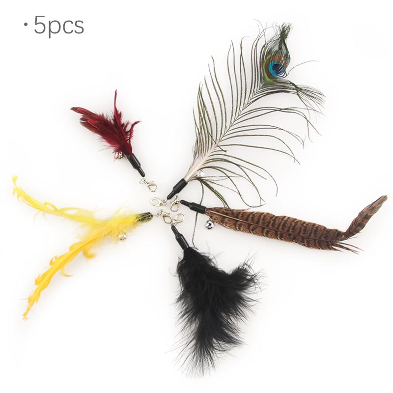 

5pcs Mix Green Feather Cat Toy With Yellow Feathers Cat Teaser Replacement Pet Toy Accessories