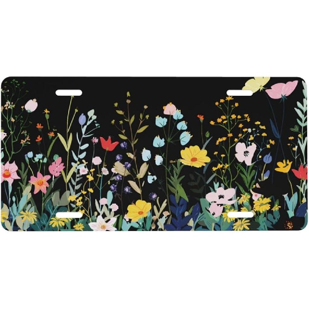 Watercolor Turtle Flower Front License Plate for Women Car Vanity Plates Decorative Aluminum Metal Cute Novelty License Plate Cover for Men 6x12 Inch
