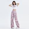 Retro Blumendruck Trendige Lockere Gerade Weitbeinige Jeans für Damen im Herbst Lässige Hosen für Damen im Herbst Hohe Taille Schlankmachend