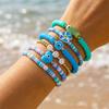 Tropical Flower Inspired Beaded Bracelet Set for Women Plumeria Frog Evil Eye Adjustable Beach Jewelry Summer Vacation Accessory
